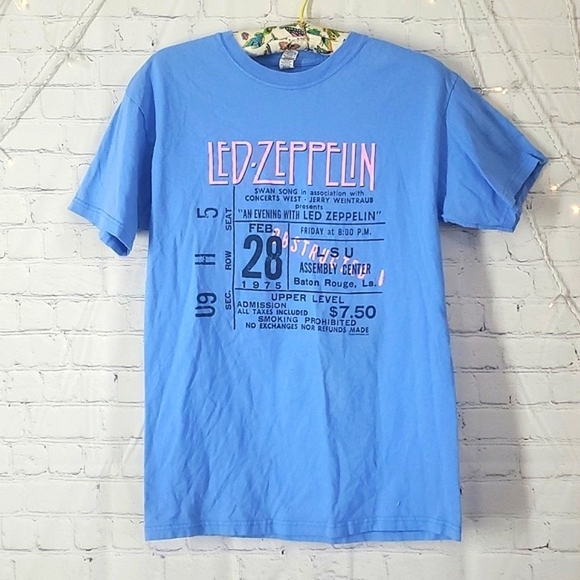 Hot Topic Led Zeppelin Blue & Pink Vintage Inspired Band Tee Womens Size Medium - Picture 3 of 11